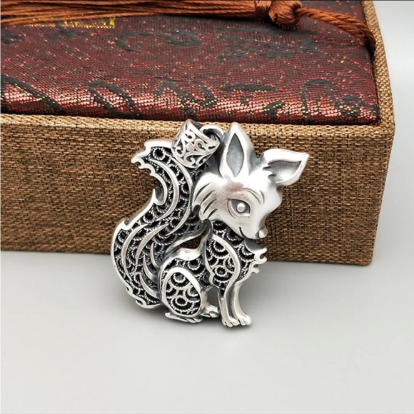 Handmade maille stainless steel necklace double wheat chain + fox design charm - Picture 9 of 15